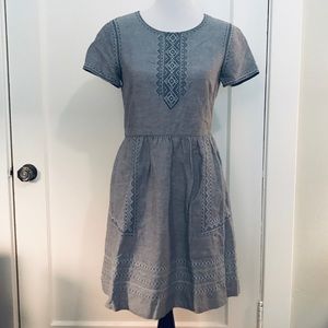 Madewell Blue Linen Dress Cross Stitch Detail Sz 2